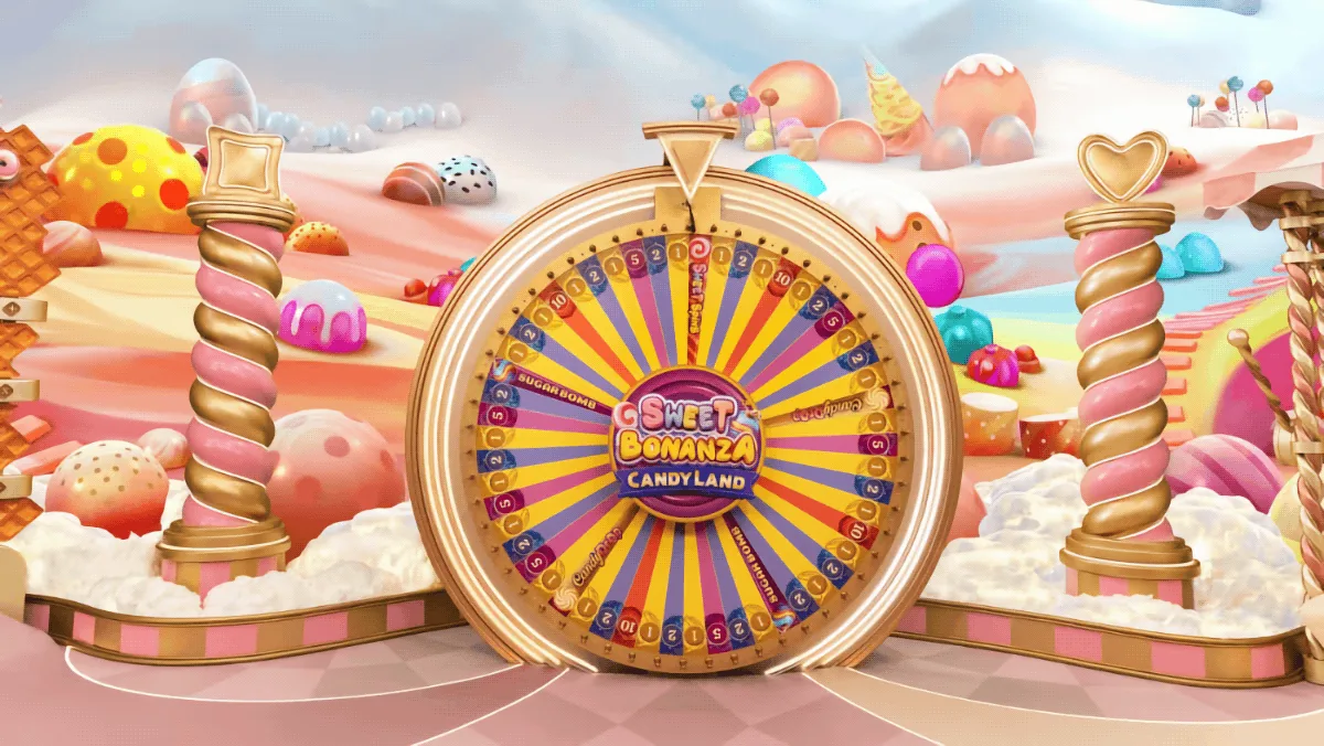 Sweet Bonanza Candyland money wheel in the live studio