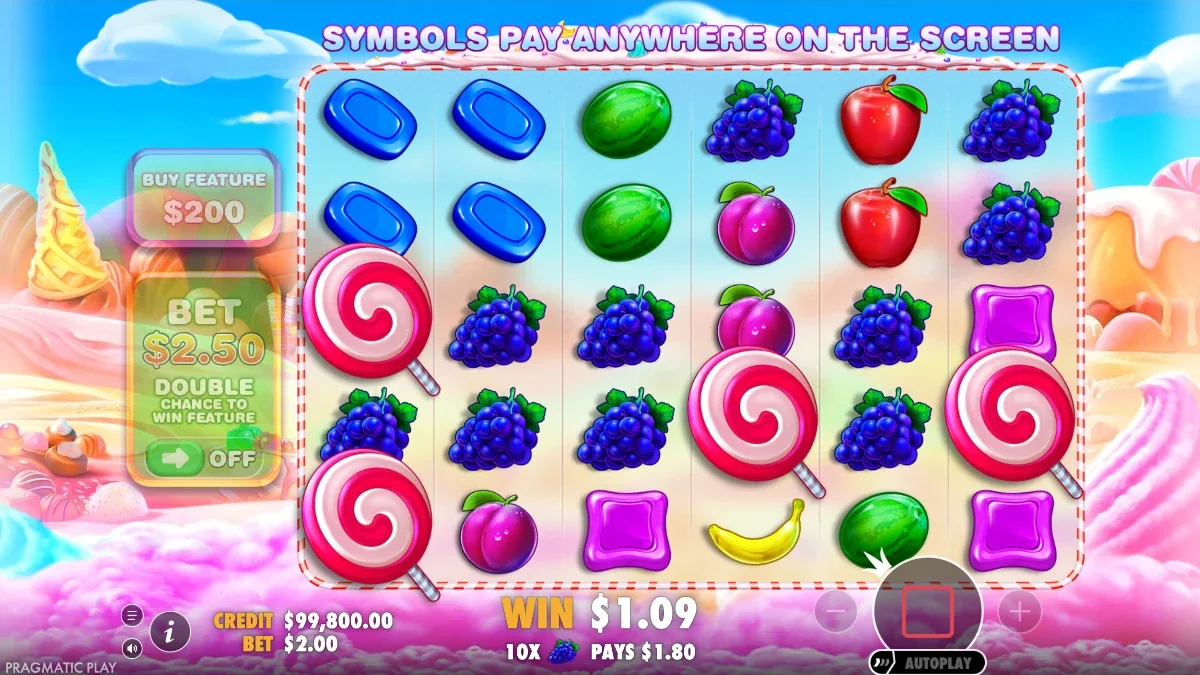 Lollipop scatter symbols landing on the Sweet Bonanza grid to trigger free spins